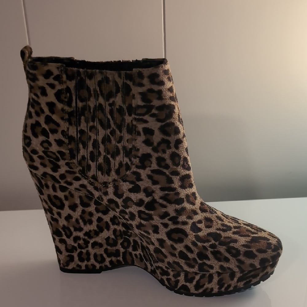 Leopard Print Wedge Ankle Boots